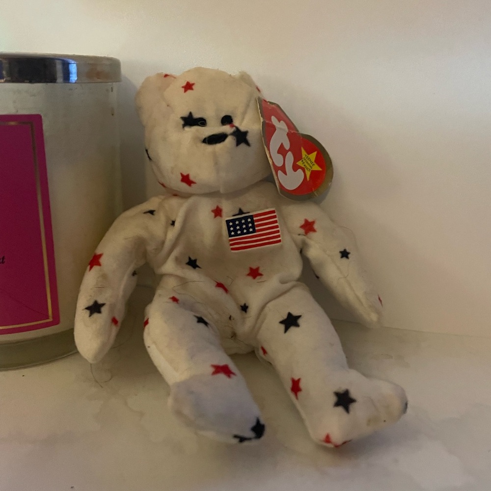Ty White Bear with Red and Black Stars